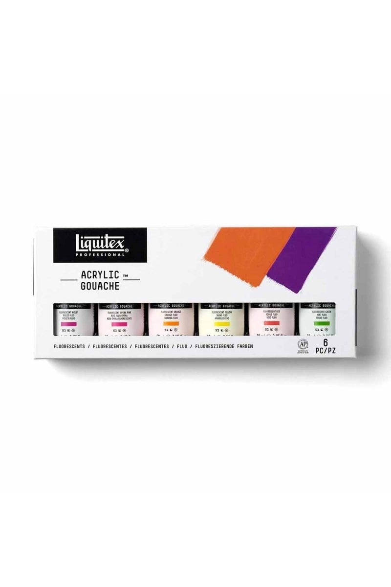 Liquitex Professional Acrylic Gouache Paint, 6 x 59ml (2-oz), Fluorescents Set - Image 1